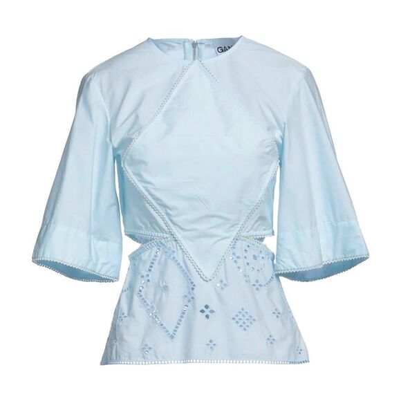 GANNI Women’s Broderie Anglaise Blouse Top Full Zipper - Picture 3 of 13